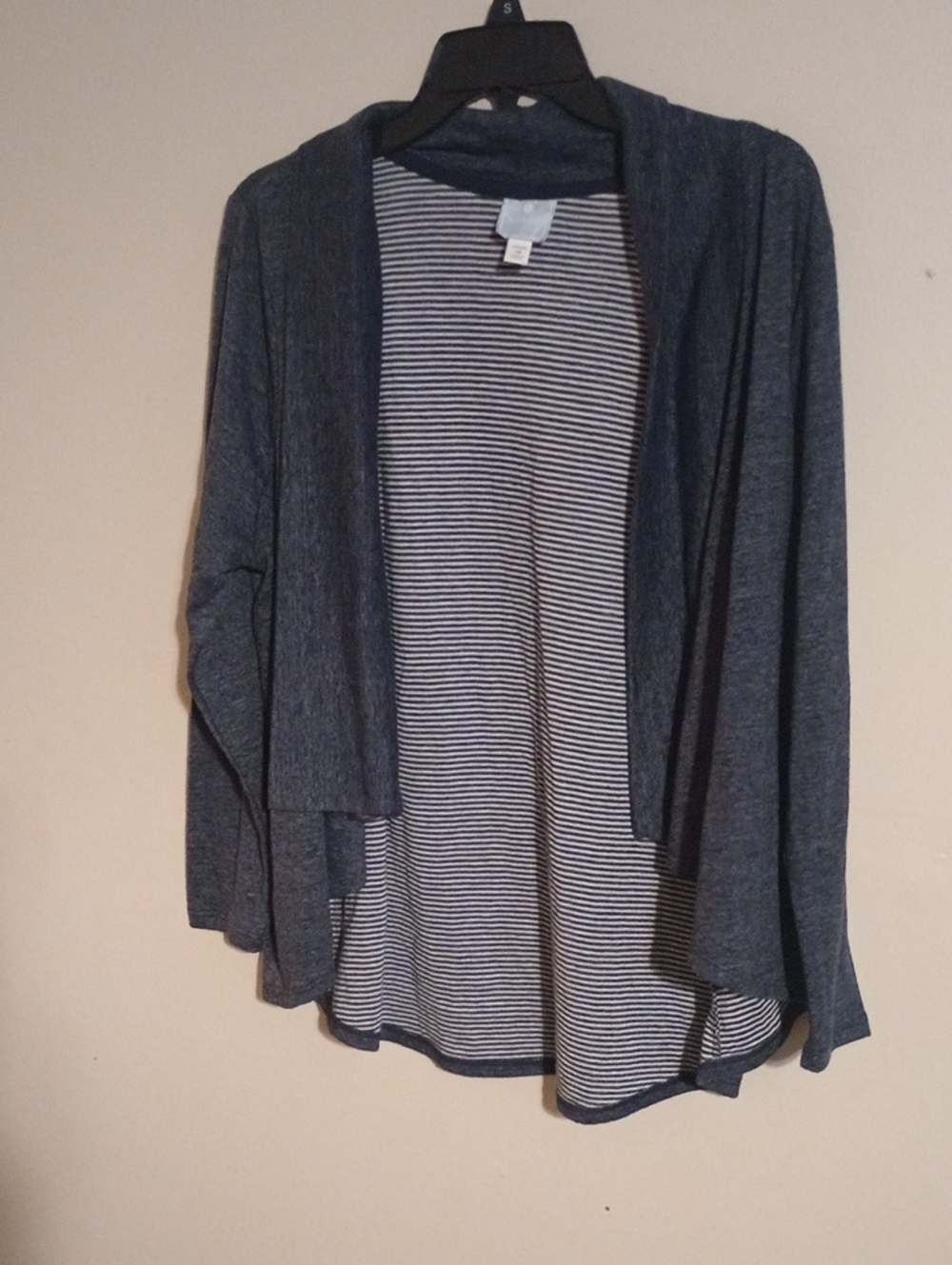 Sunday Open-Front Cardigan with Striped Lining - Charcoal Gray Cotton Blend